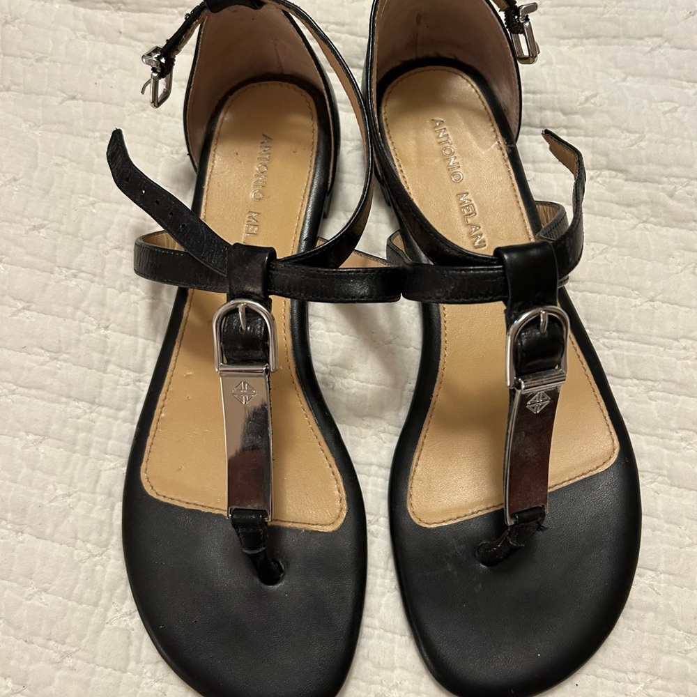 ANTONIO MELANI Black T-Strap Sandals